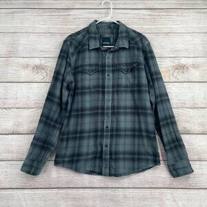 prAna Horizon Long Sleeve‎ Flannel Shirt Men's Size Medium Blue/Gray/Black